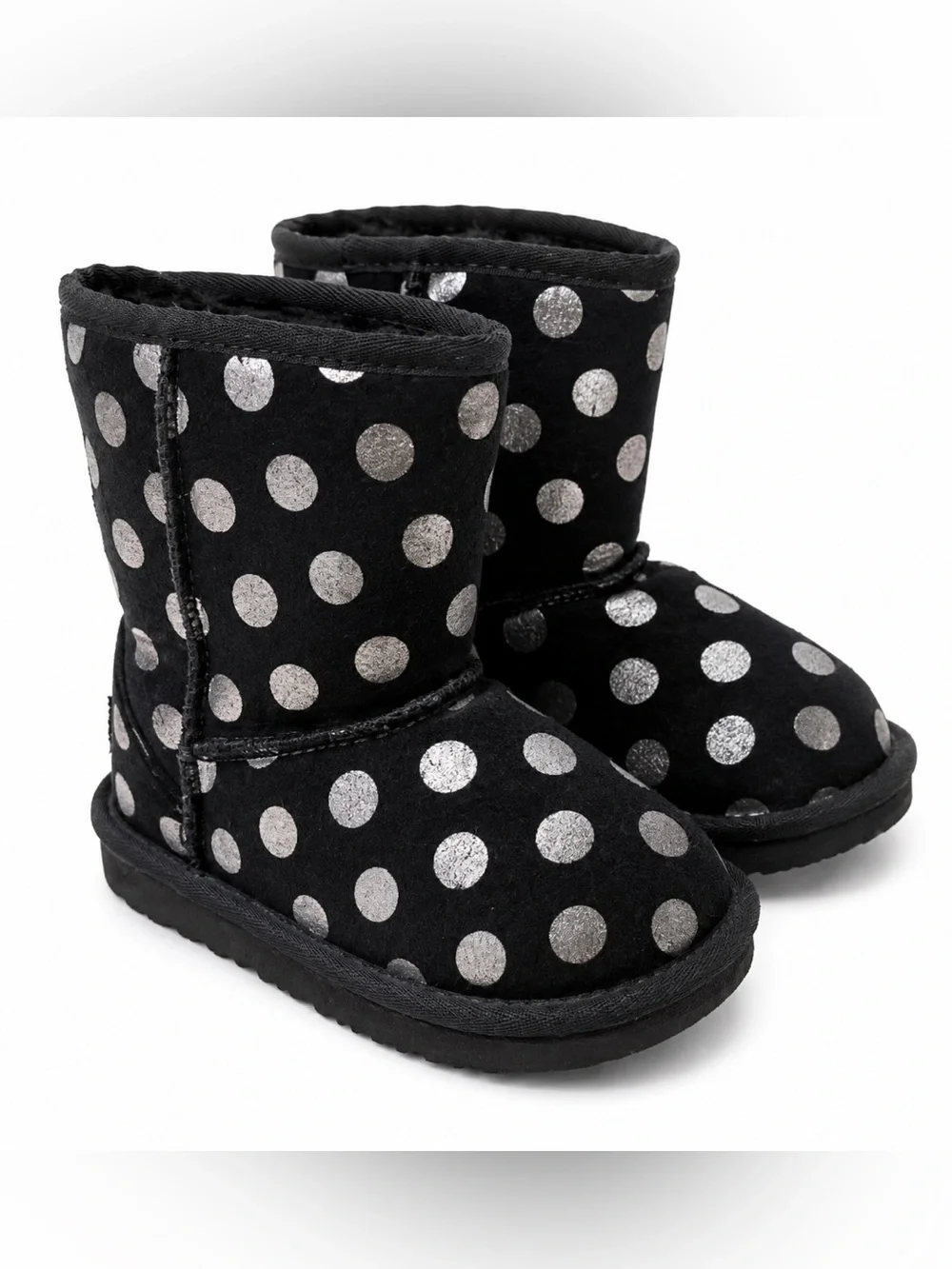 UGG Kids Classic Black Suede Silver Polka Dot Boots Toddler Girl Size 8